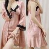 Female Nighty&Robe Set Nightgown Sexy Intimate Lingerie Sleepwear Pink Satin Wedding Dress Gown Casual Loose Homewear Loungewear