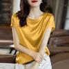Summer Fashion Satin Shirt Women Casual O-neck Short Sleeve T-shirt