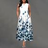 Flower Print Casual Sleeveless Long Dress Women's V-Neck Printed Dress Swing Bohemian Retro Dresses