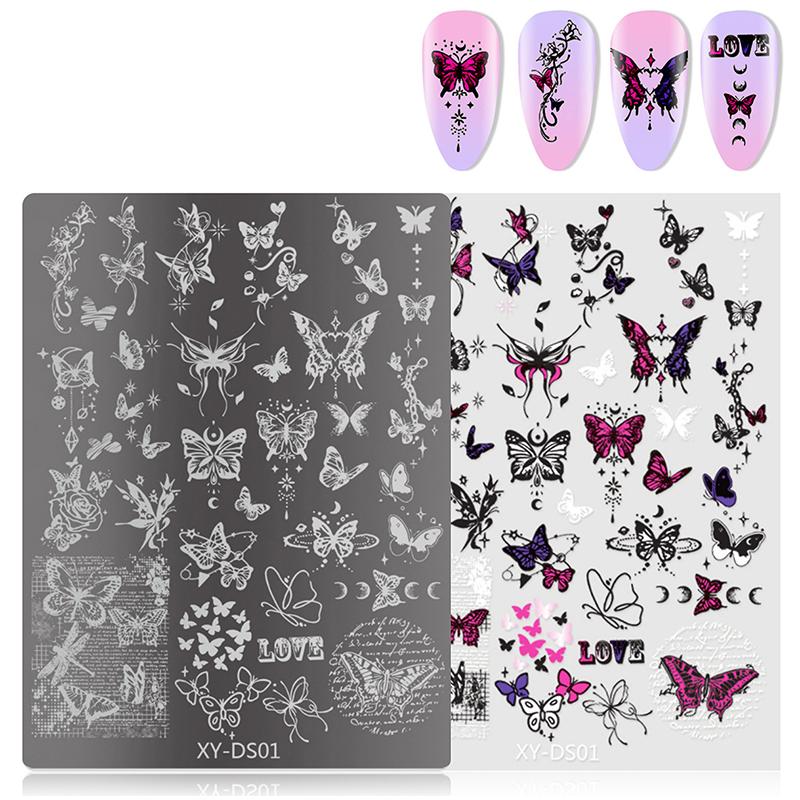Butterfly Flower Nail Art Stamping Plates Drawing Template Geometric Stripe Line 3D Image Stencil Mold Manicure Template