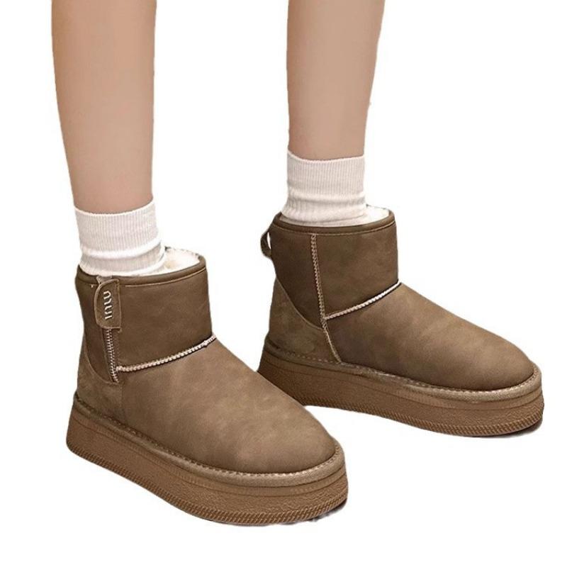 Snow Boots Women's Platform Short Boots Winter New Side Zipper Piled Thickened Short Snow Cotton Shoes