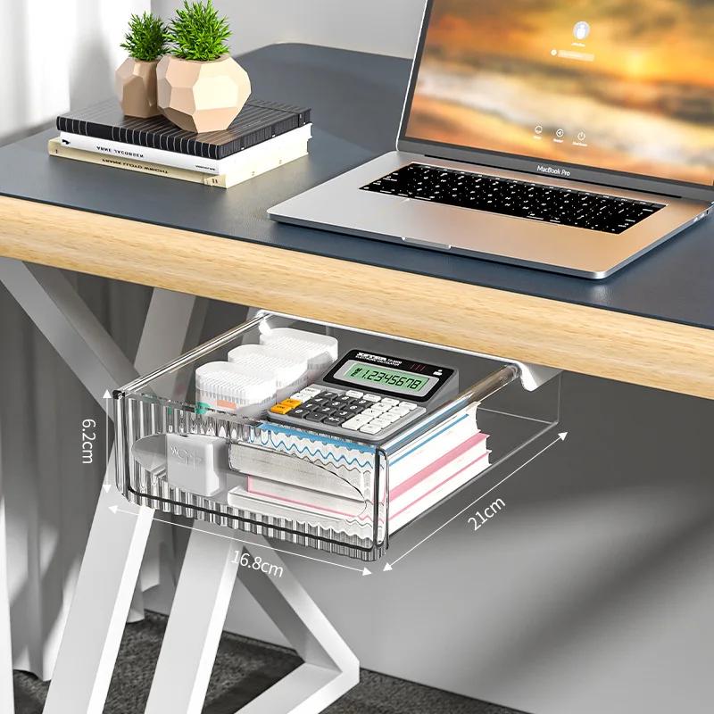 Invisible Storage Table Shelf Storage Box New Pull Out Storage Box Hanging Under Desk Drawer Large Capacity Undertable Drawer