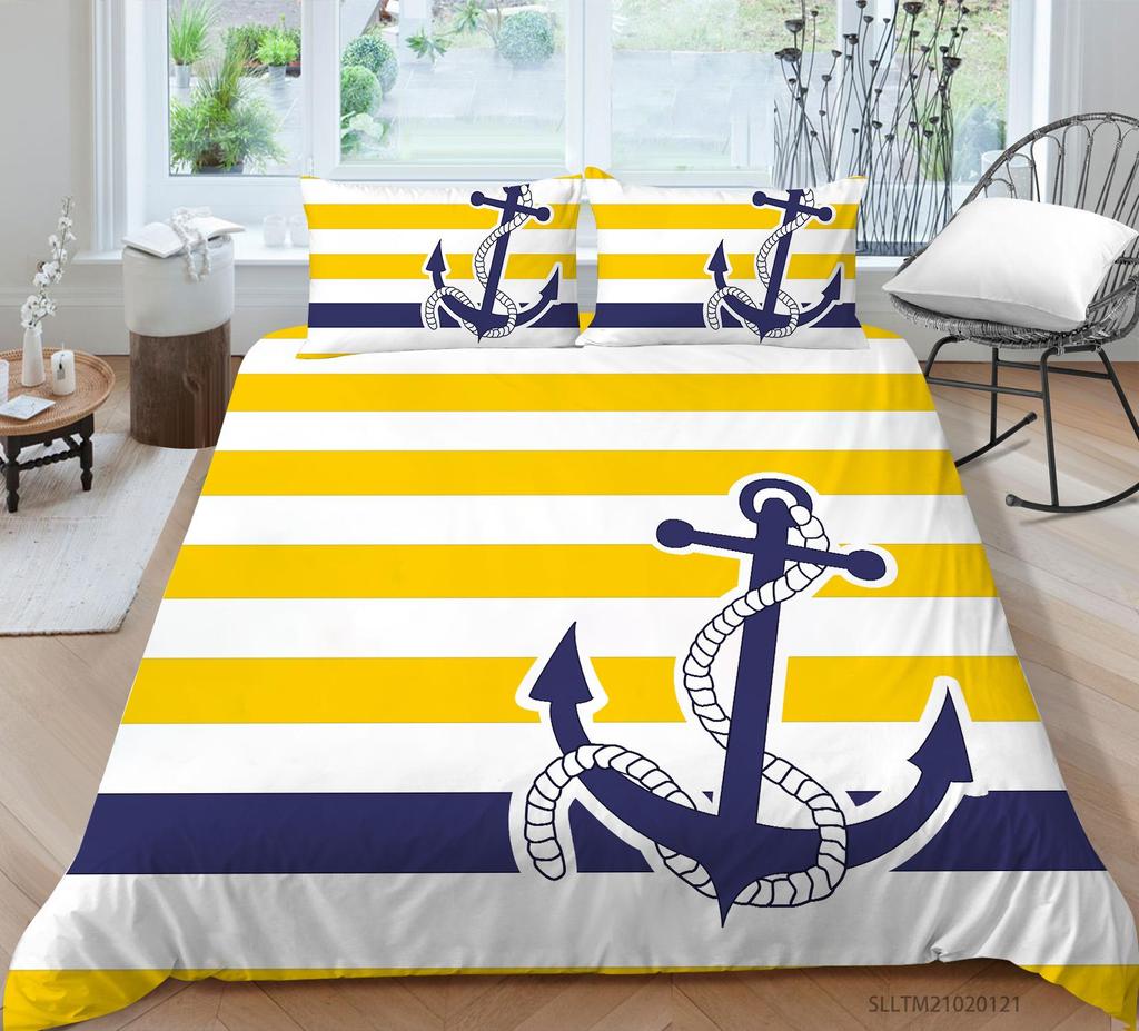 High Definition Digital Printed Bedding Set with Anchor Pattern Down Duvet Cover Pillowcase 2 or 3 Pieces DE200 * 200 Soft Washable Home Decoration