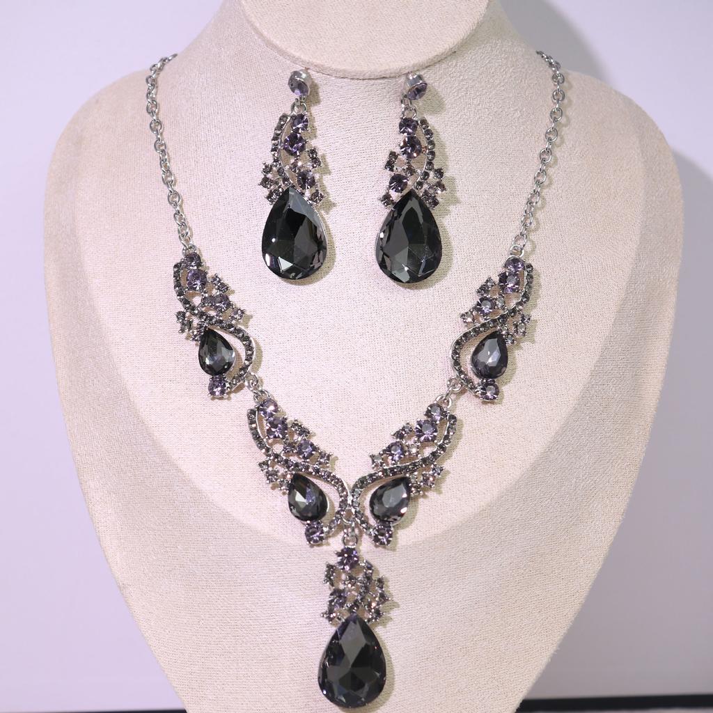 Set Of Necklace Earrings Set, Court Temperament Alloy Crystal Retro Necklace Set 2-Piece Set