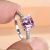 Fashion Silvery Color Square Cut Pink Stone Ring Wedding Band Valentine's Day Jewelry