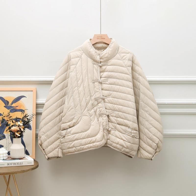 Women Winter Casual Lady Loose Solid White Duck Down Coat Light Puffer Parka Outwear Women Stand Collar Single Breasted Coat