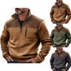 Mens Retro Fleece Sweatshirt With Pocket Color Block Slim Fit Long Sleeve Half Zip Pullover Shirt Trendy