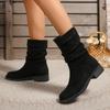 Fashion 2024 Fashionable and Comfortable Women's Boots Autumn Round Toe New Solid Color Short Tube Thick Heel Sleeve Suede Fashion Boots