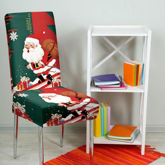 Yousheng Christmas Chair Cover Dustproof Cartoon Santa Snowman Print Stretchable Fabric Anti-slip New Year Party Decoration Chair Protective Sleeves