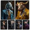 Businessman Animals Suit Style Art Canvas Painting Fashion Style Animals Mural Wall Art Posters Pictures for Living Room Decor