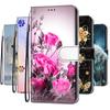 Fashion 3D Painted Pattern Phone Cover Lanyard Flip Leather Case For iPhone Huawei Honor OPPO Realme OnePlus