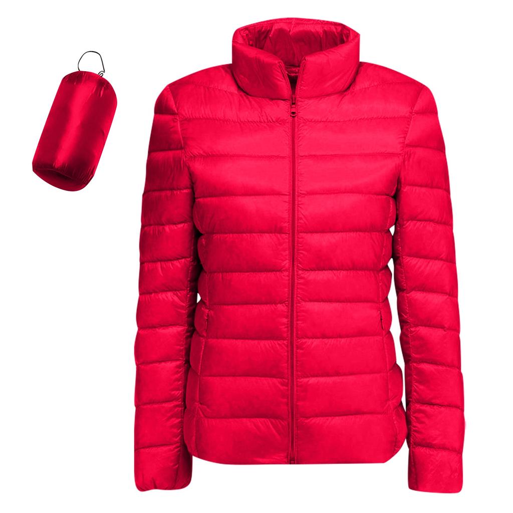 Women's Lightweight Down Jacket, Solid Color, Stand Up Collar, Down Jacket With Pockets