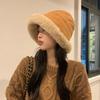 Autumn and Winter Thickened Plush Hat Women's Plush Bucket Hat Curled Edge Cold-proof Elegant Windproof Warm Ear Protection Mongolian Basin Hat