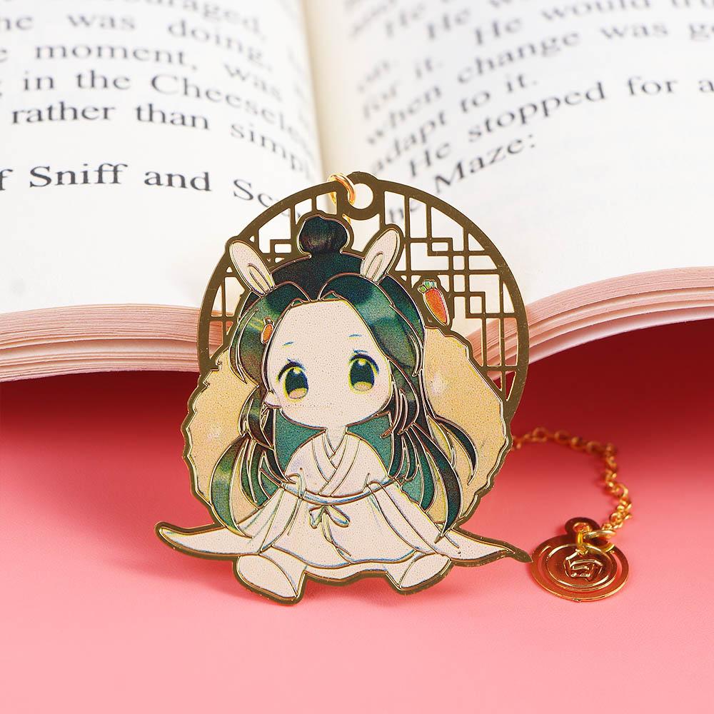 Vintage Hua Cheng Pendant Fringed Xie Lian Metal Tian Guan Ci Fu Bookmark Book Markers Stationery