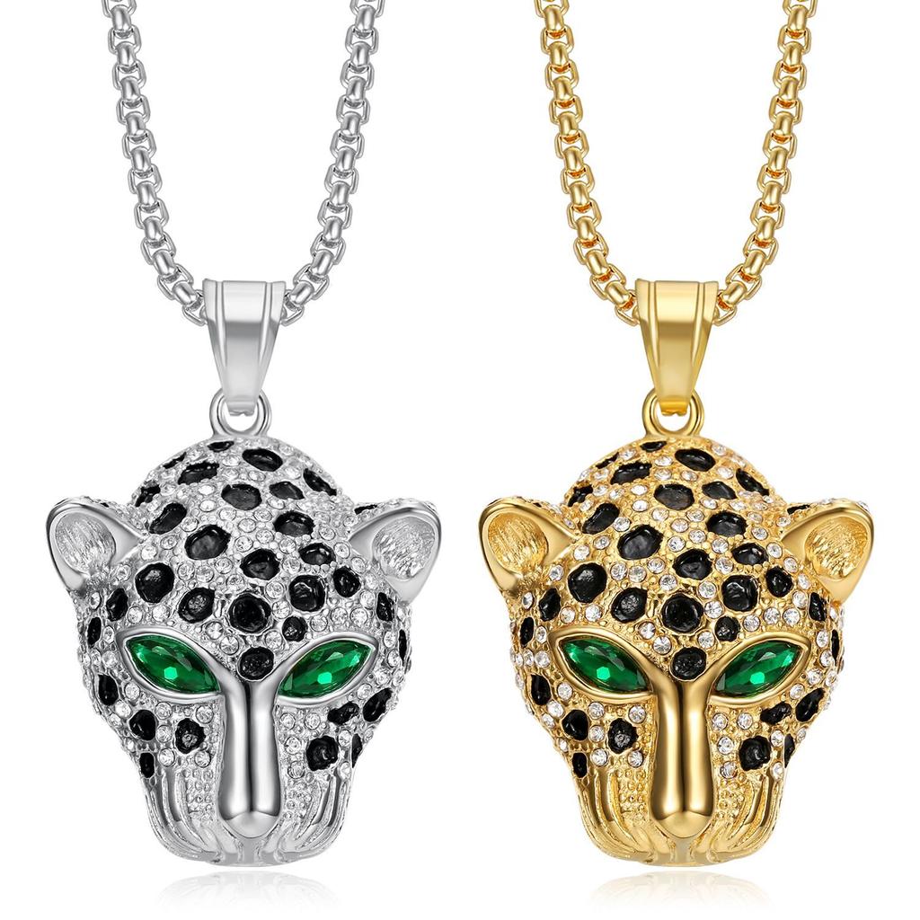 Cubic Zirconia Leopard Head Pendant Stainless Steel Necklace For Men Hip-hop Trendy Jewelry Gift