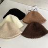 Hat Women's Autumn and Winter New Lamb Wool Bucket Hat Plain Face Small Bucket Hat Black Thermos Hat Tide