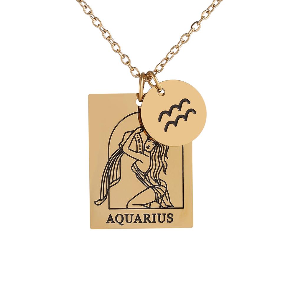 Htpwe Stainless Steel Twelve Zodiac Signs Pendant Necklace Women's Plated 18k Gold Couple Holiday Gift Necklace Party Zircon