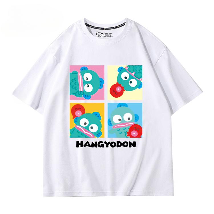 Hangyodon Harajuku Creative Pattern T-shirt Men's Casual Comfortable Summer 100% Cotton T-shirt Trend Fashion Loose T-shirt