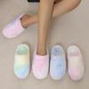 Sweet Tie Dye Home Cotton Slippers Women Closed Toe Non-Slip Soft Plush Slides Woman Plus Size Flat Heel House Slippers Female