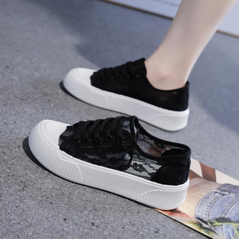Summer Women Lace Casual Shoes Woman Mesh Breathable Sneakers Flats Comfort Shallow Platform Floral Loafers Walking Black Shoes