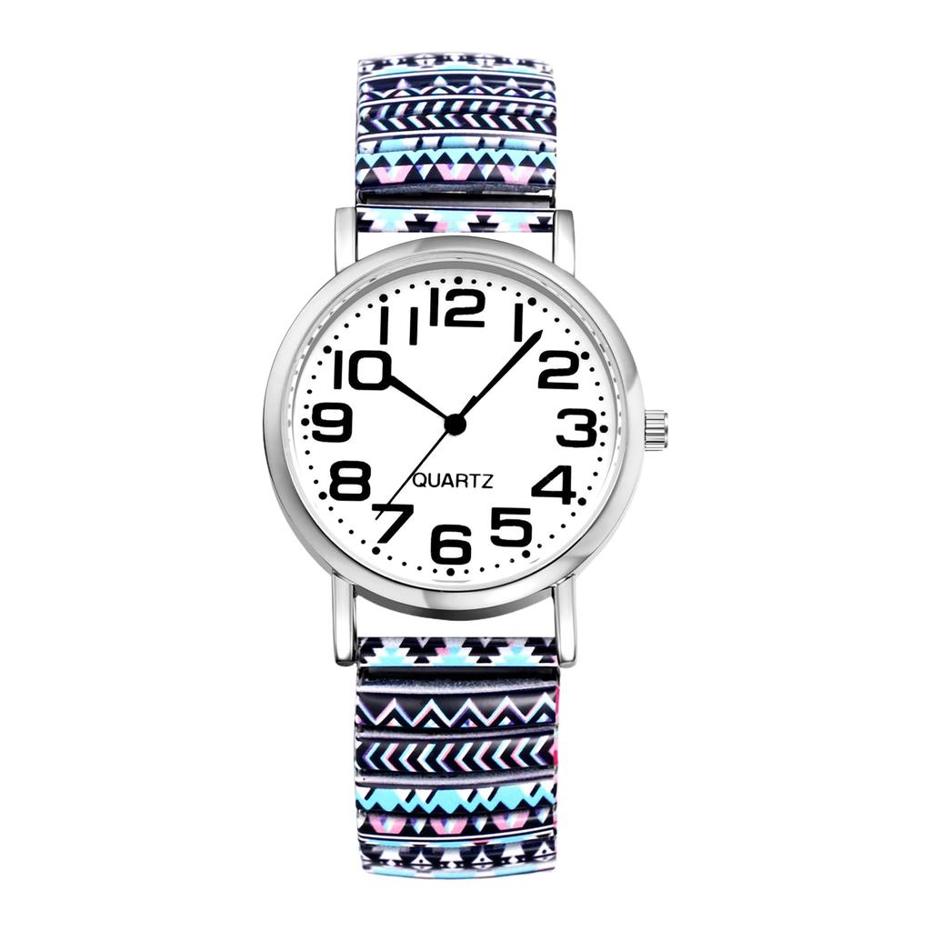 Bohemian Watch with Elastic Strap and Arabic Free Floral Waterproof Quartz Watch with Stretchable Stainless Steel Analog Colorful Ethnic Style Gift