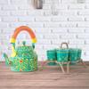 Handcrafted & Handpainted Multicoloured Aluminium Tea Kettle Pot and 6 Glasses with Stand (Green, Yellow, Orange)