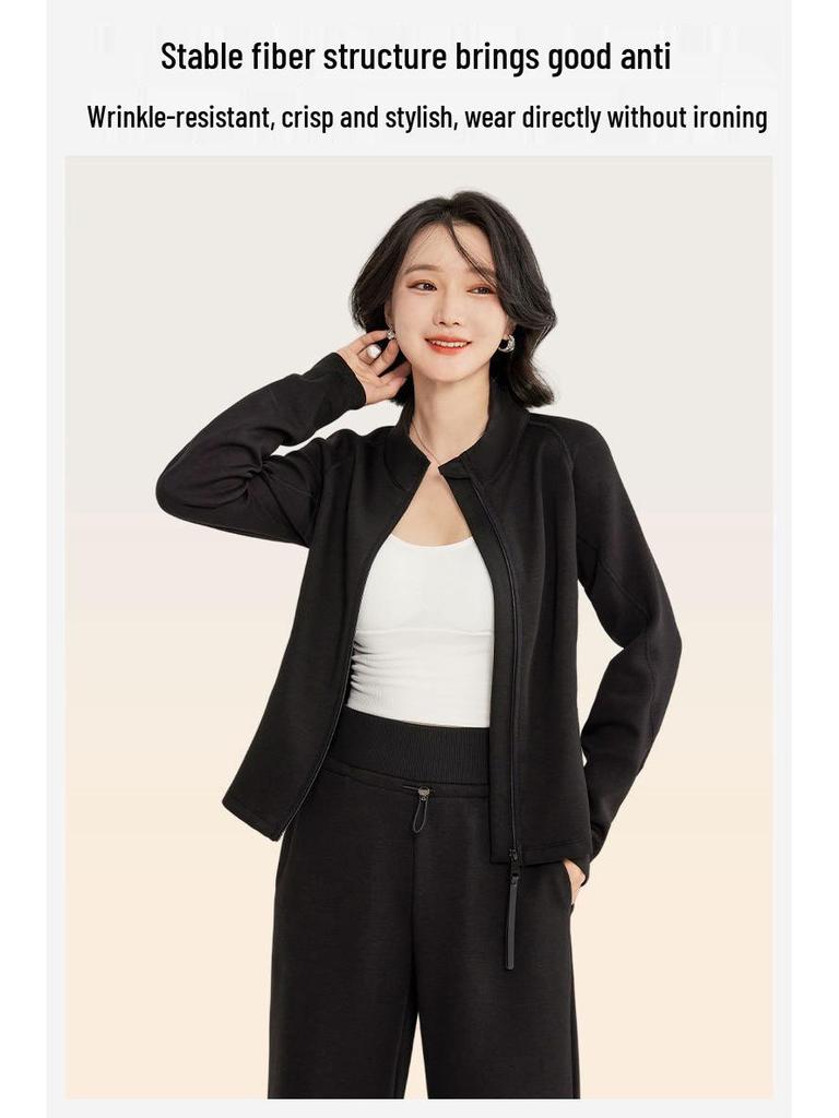 Figure-Flattering Air Layer Women's Spliced Sportswear Jacket: Stand-up Collar Yoga Cardigan