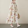 GMXIA Plus-size Women's Summer Chinese Style Flower Print Retro Artsy Dress Fat MM Skirt