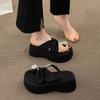 Muffin Thick-soled Heightening Set Toe Cool Slippers 2025 New Fairy Wind Water Diamond Beach Sandals Casual Versatile Women's Shoes