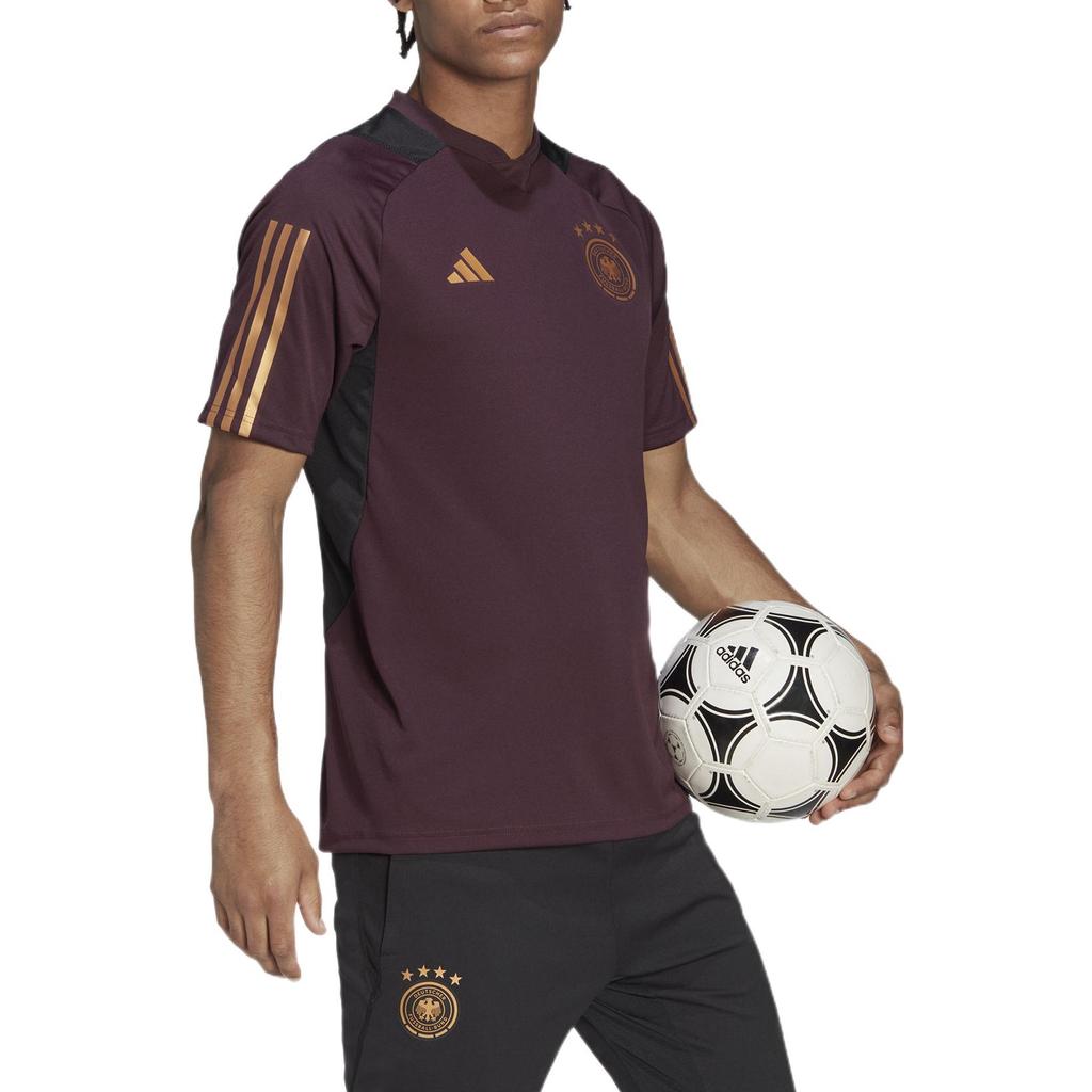 Adidas Germany Team Tiro 23 Logo Patch Short Sleeve Soccer Jersey Men Tops Burgundy HF3990