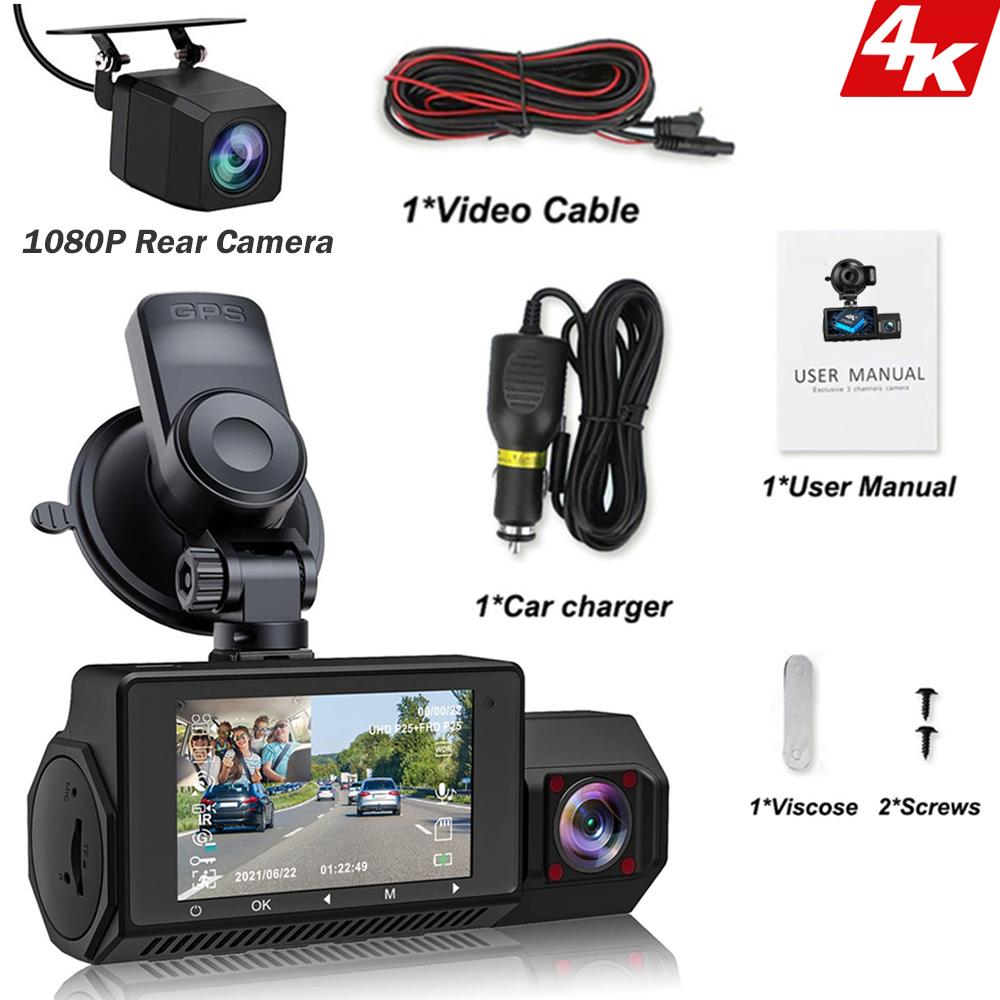 Dash Cam 4K Camera for Car Dashcam GPS Wifi 24h Parking Monitor Night Vision Dvr Front and Rear 3 Dvrs Kamera Video Registrator