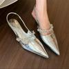 Fashion Luxury Women's Sandals Sexy Pointed Toe Crystal Heeled Shoes Woman Slippers 2025 Summer Elegant Dress Shoes Party Ladies Shoes