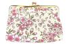 Uni Textile Made In Japan Futakoshi Chirimen Japanese Pattern Clasp Opening Trapezoidal Cosmetic Pouch Cherry (N0111-5) [Medium Blossom/White]