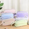 Student Solid Color Pencil Case Three-layer Large Capacity Pencil Cases Waterproof Durable Fabric Stationery Bag