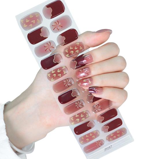 Yousheng 1 Set Gel Nail Stickers for Fragile Nails Easy Removal Waterproof Nail Art Stickers DIY Nail Art Decals with File Wooden Stick Cotton Pad