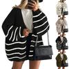 Women's Fashion Stripe Coats Long Sleeved Knitted Casual Cardigan Sweater Jacket