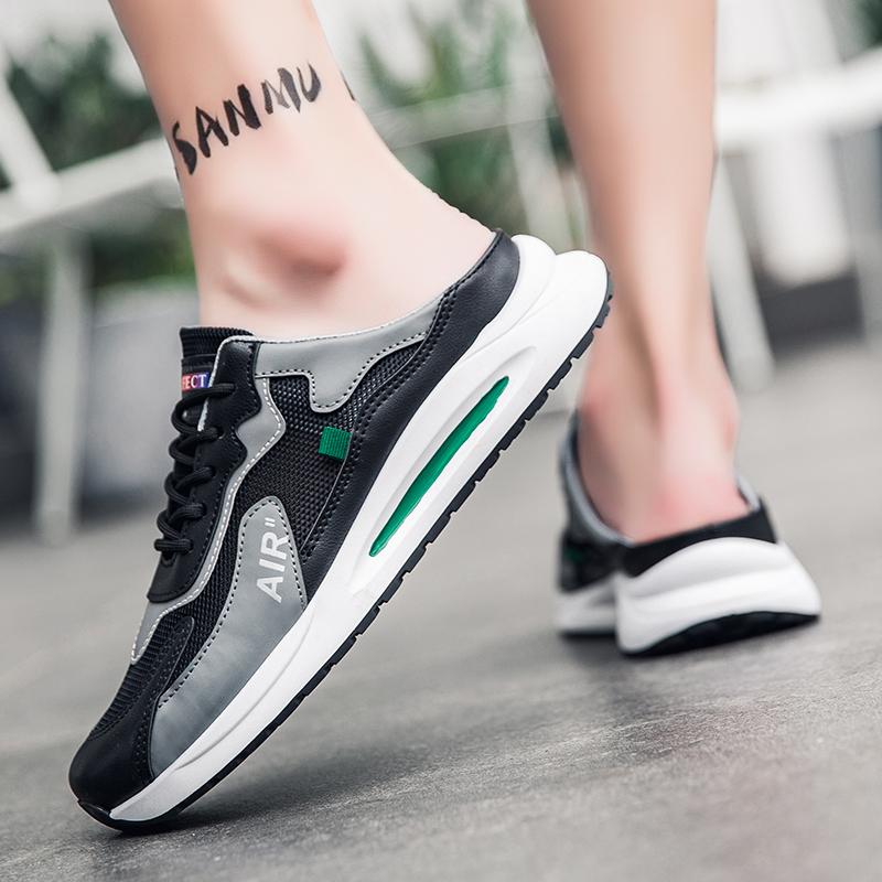 2024 Fashion Comfortable Men's Shoes Anti-slip Walking Shoes Lightweight Breathable Flat Half Slippers Trendy No Heel Footwear