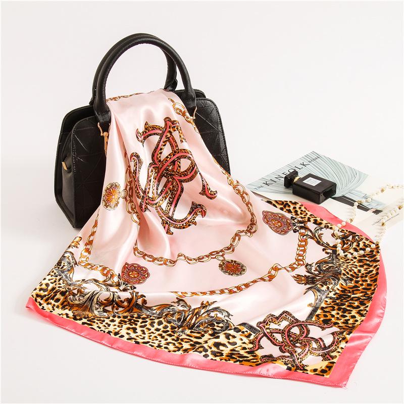 90cm Square Shawls Women Hijab Scarf For Hair Fashion Print Kerchief Neck Scarves Female Silk Satin Bag Scarfs For Ladies Banada