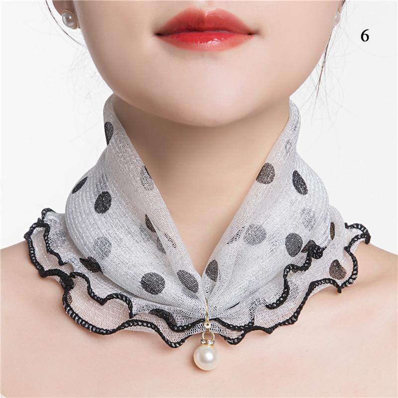 Mesh Pearl Pendant Fake Collar Elegant Printed Women False Collar Ruffle Lace Small Scarf Shiny Headware Dress Accessories
