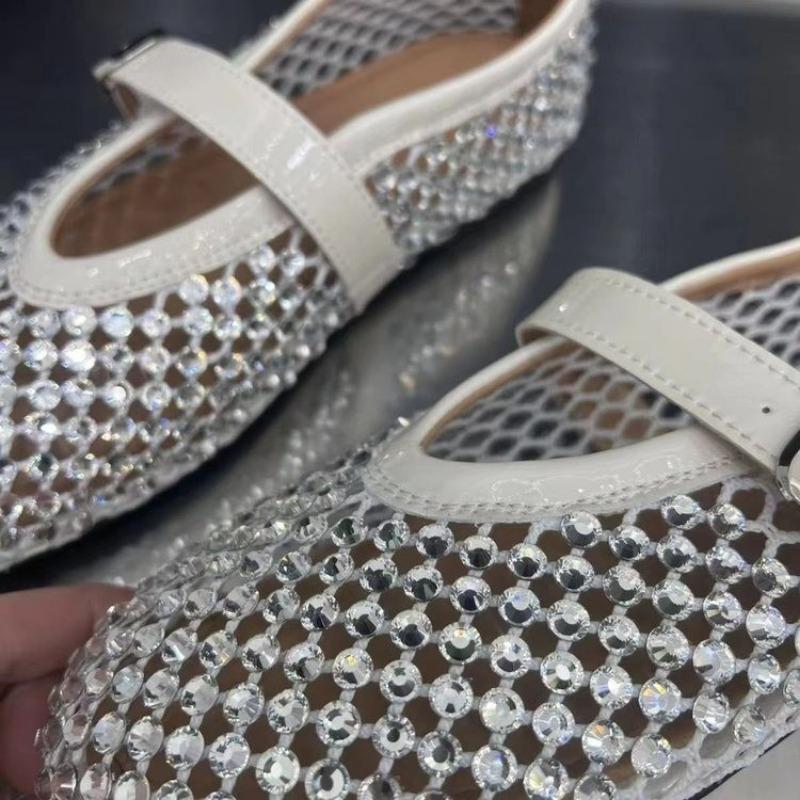 Fashion Women's Flat Sandals Blingbling Crystal Mesh Women's Ballet Flats Buckle Strap Mary Jane Shoes Size35-42