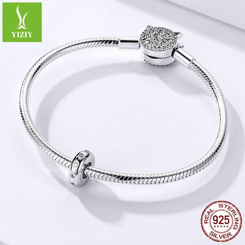 Beaded Bracelet Silicone Silver Accessories Fashion Platinum Plated S925 Sterling Silver Bright Bead Separator Scc1171