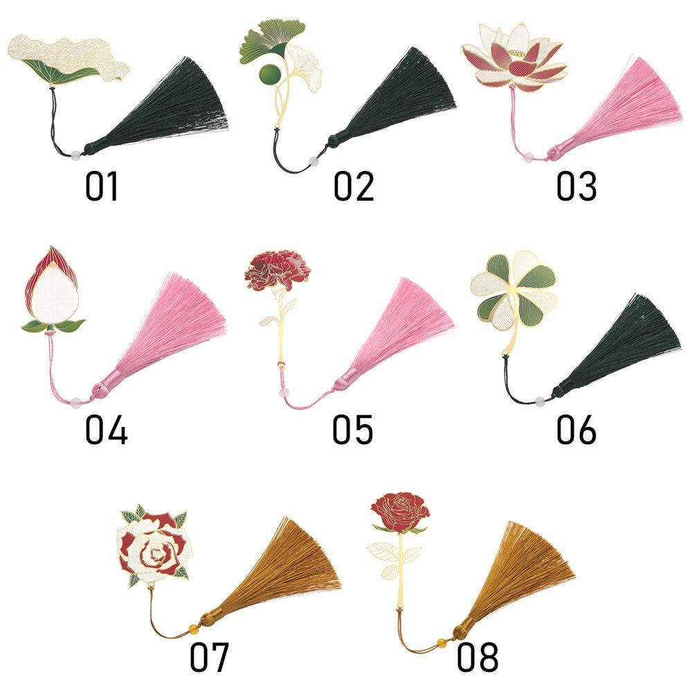 Supplies Hollow Chinese Style Tassel Pendant Painted Pagination Mark Book Clip Brass Bookmark