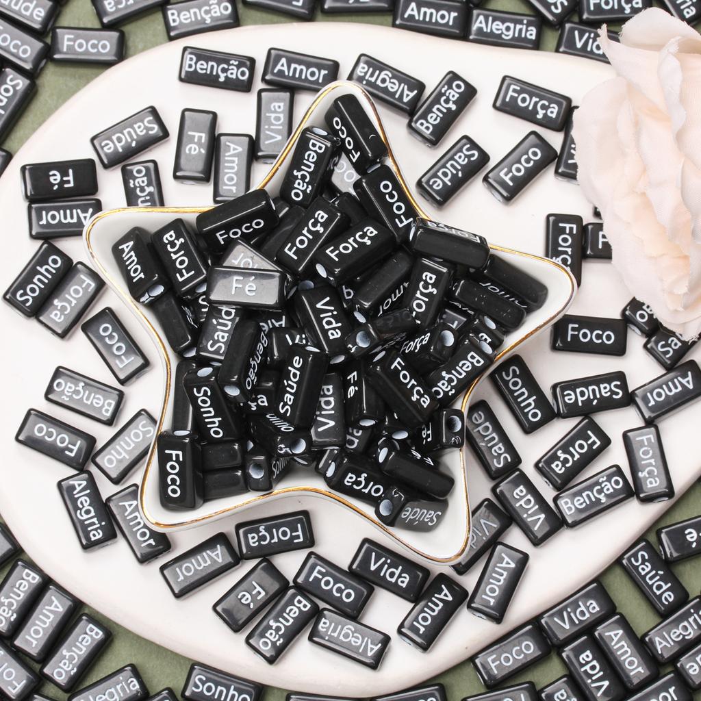 Bracelets French Words Rectangle 10PCS 14.5*7.5mm Acrylic Jewelry Making Accessories DIY Handmade Crafted Material Loose Spacer Beads Necklace