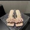 Internet Celebrity Fairy Wind Square Head Petals Cool Slippers Women's Shoes 2025 Summer New Middle Heel Wear Versatile Slippers