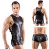 Men Sexy PU Leather Black Underwear Tank Tops Sets Muscle Shape Cosplay Costume Open Zipper Erotic Lingerie Gay Hollow