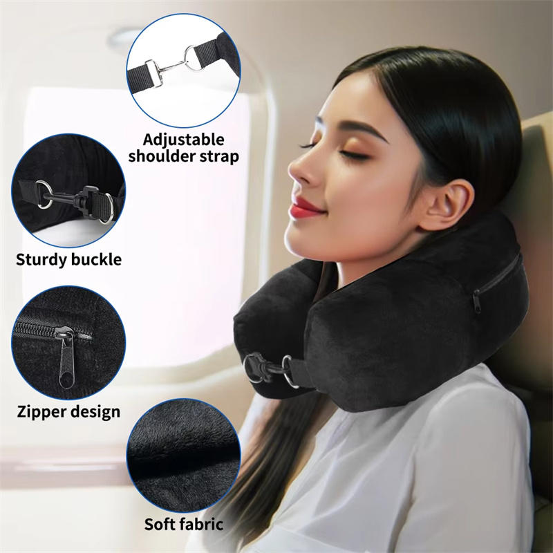 Travel Neck Pillow With Fillable Clothing U-Shaped Pillowcase Extra Storage Bag Velvet Neck Pillow Cover For Airplane Travel