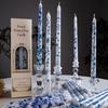 2PC/Set Printed Long Rod Candles Dinners Single-Wick Chinese Blue And White Porcelain Long Candle Party Candlelight Home 25cm