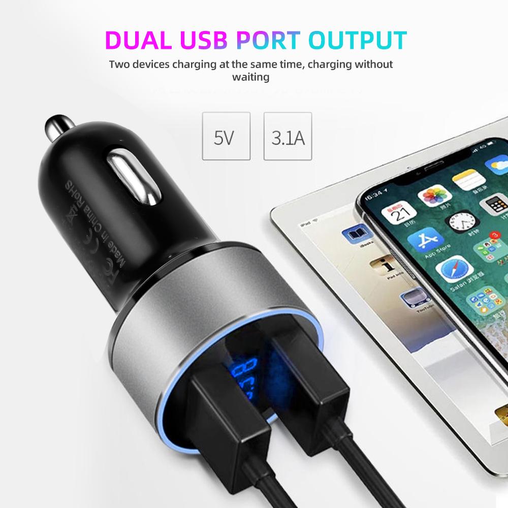 3.1A Dual Usb Car Charger 2 Ports Lcd Display 12V Car Cigarette Lighter Power Adapter Socket Car Phone Charger for iPhone Xiaomi