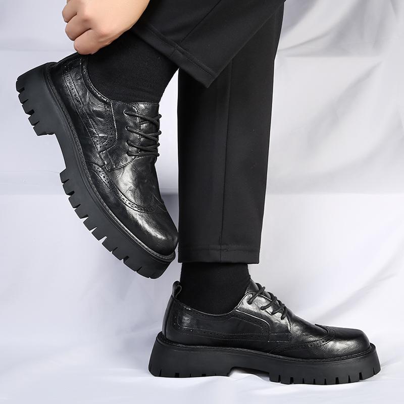 Fashion Mens Business Leather Shoes Round Head Thick Bottom Casual Shoes British Retro Youth Formal Oxford for Men Outdoor Shoes