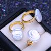 LSOOYH Natural Freshwater Big Button Baroque Pearl Rings For Women Classic Gold Color Party Ring Birthday Gifts